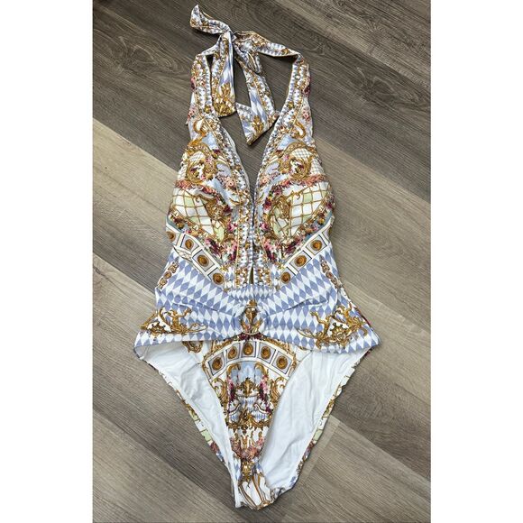 Camilla Plunging Halterneck One-Piece Swimsuit Throne Games Medium $450 - Picture 5 of 9